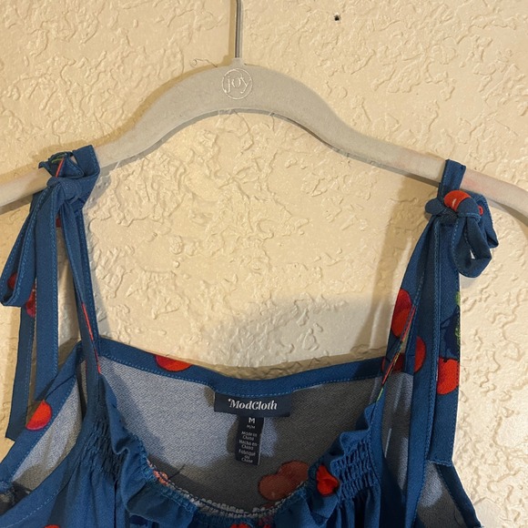 Modcloth Tank Top Womens Medium Blue Cherry Bomb Print Coquette 90 Kidcore Retro - Picture 5 of 14